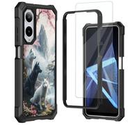 Mxfdegf for Cricket Debut S3 Phone Case/AT&T Vista 2 Case,with Tempered Glass Screen Protector, Durable PC and TPU Bumper Raised Corner Edge Case for ATT Vista 2,Cherry Mountain Wolves