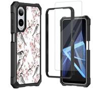 Mxfdegf for Cricket Debut S3 Phone Case/AT&T Vista 2 Case,with Tempered Glass Screen Protector, Durable PC and TPU Bumper Raised Corner Edge Case for ATT Vista 2,Bird Cherry Blossom