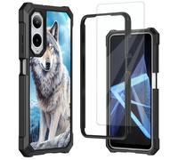 Mxfdegf for Cricket Debut S3 Phone Case/AT&T Vista 2 Case,with Tempered Glass Screen Protector, Durable PC and TPU Bumper Raised Corner Edge Case for ATT Vista 2,Wolf on The mountaintop