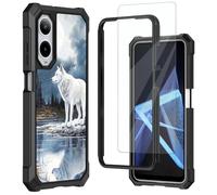 Mxfdegf for Cricket Debut S3 Phone Case/AT&T Vista 2 Case,with Tempered Glass Screen Protector, Durable PC and TPU Bumper Raised Corner Edge Case for ATT Vista 2,White Wolf Under The Moon