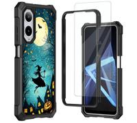 Mxfdegf for Cricket Debut S3 Phone Case/AT&T Vista 2 Case,with Tempered Glass Screen Protector, Durable PC and TPU Bumper Raised Corner Edge Case for ATT Vista 2,Full Moon and Bats