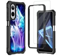 Mxfdegf for Cricket Debut S3 Phone Case/AT&T Vista 2 Case,with Tempered Glass Screen Protector, Durable PC and TPU Bumper Raised Corner Edge Case for ATT Vista 2,Three White Wolves