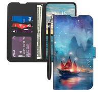 Mxfdegf for Cricket Icon 4 Phone Case Wallet,with Card Holder Wrist Strap,PU Leather Flip Folio Magnetic Clasp Kickstand,Drop Protection TPU Inner Cover for Cricket Icon 4,Night Sailing Ship