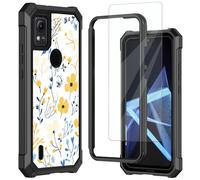 Mxfdegf for Cricket Icon 5 Case, AT&T Motivate 4 Phone Case, with Tempered Glass Screen Protector, Durable PC and TPU Bumper Raised Corner Edge Case for Cricket Icon 5,Yellow Petals Floral