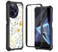 Mxfdegf for Cricket Icon Plus 2026 Phone Case/AT&T Verge 2 Case,with Tempered Glass Screen Protector,Shockproof Durable PC and TPU Bumper Raised Corner Edge Case for AT&T Verge 2,Yellow Petals Floral