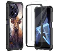 Mxfdegf for Cricket iCon Plus 2026 Phone Case/Att Verge 2 SN333A Phone Case,with Tempered Glass Screen Protector,Shockproof Durable PC and TPU Bumper Raised Corner Edge Cover,Cows and Butterfly