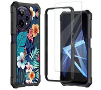 Mxfdegf for Cricket iCon Plus 2026 Phone Case/Att Verge 2 SN333A Phone Case,with Tempered Glass Screen Protector,Shockproof Durable PC and TPU Bumper Raised Corner Edge Cover,Tropical Palm Leaves