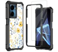 Mxfdegf for Cricket Magic 2 5G Case/AT&T Propel 2 5G Case,with Tempered Glass Screen Protector,Durable PC and TPU Bumper Raised Corner Edge Case for Cricket Magic 2/ATT Propel 2,Yellow Petals Floral