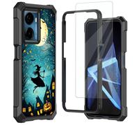 Mxfdegf for Cricket Magic 2 5G Case/AT&T Propel 2 5G Case,with Tempered Glass Screen Protector,Durable PC and TPU Bumper Raised Corner Edge Case for Cricket Magic 2/ATT Propel 2,Full Moon and Bats