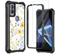Mxfdegf for Cricket Magic 5G Case, AT&T Propel 5G Case, with Tempered Glass Screen Protector, Durable PC and TPU Bumper Raised Corner Edge Case for AT&T Propel 5G,Yellow Petals Floral