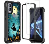 Mxfdegf for Cricket Magic 5G Case, AT&T Propel 5G Case, with Tempered Glass Screen Protector, Durable PC and TPU Bumper Raised Corner Edge Case for AT&T Propel 5G,Full Moon and Bats
