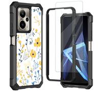 Mxfdegf for Cricket Outlast 5G 2024 Phone Case AT&T Motivate Pro 5G Case,with Tempered Glass Screen Protector, Durable PC and TPU Bumper Raised Corner Edge Case,Yellow Petals Floral