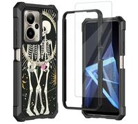 Mxfdegf for Cricket Outlast 5G 2024 Phone Case AT&T Motivate Pro 5G Case,with Tempered Glass Screen Protector, Durable PC and TPU Bumper Raised Corner Edge Case,Human Skeleton and Roseas