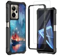 Mxfdegf for Cricket Outlast 5G 2024 Phone Case AT&T Motivate Pro 5G Case,with Tempered Glass Screen Protector, Durable PC and TPU Bumper Raised Corner Edge Case,Night Sailing Ship