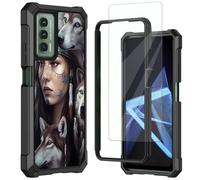 Mxfdegf for Cricket Outlast Case, AT&T Jetmore Case, with Tempered Glass Screen Protector, Durable PC and TPU Bumper Raised Corner Edge Case for Cricket Outlast,Grey Three Wolves