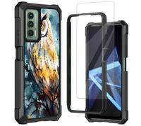 Mxfdegf for Cricket Outlast Case, AT&T Jetmore Case, with Tempered Glass Screen Protector, Durable PC and TPU Bumper Raised Corner Edge Case for Cricket Outlast,Night owl Branch