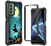 Mxfdegf for Cricket Outlast Case, AT&T Jetmore Case, with Tempered Glass Screen Protector, Durable PC and TPU Bumper Raised Corner Edge Case for Cricket Outlast,Full Moon and Bats