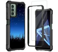 Mxfdegf for Cricket Outlast Case, AT&T Jetmore Case, with Tempered Glass Screen Protector, Durable PC and TPU Bumper Raised Corner Edge Case for Cricket Outlast,Starry Night Forest