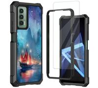 Mxfdegf for Cricket Outlast Case, AT&T Jetmore Case, with Tempered Glass Screen Protector, Durable PC and TPU Bumper Raised Corner Edge Case for Cricket Outlast,Night Sailing Ship