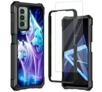 Mxfdegf for Cricket Outlast Case, AT&T Jetmore Case, with Tempered Glass Screen Protector, Durable PC and TPU Bumper Raised Corner Edge Case for Cricket Outlast,Three White Wolves