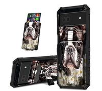 Mxfdegf for Google Pixel 6a Case, Black Shock-Absorbing TPU with Kickstand Detachable IDs Credit Card Slot Wallet Case for Pixel 6a 2022,English Bulldogs Flowers