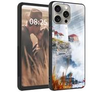Mxfdegf for iPhone 12 Pro Max Case, Tempered Glass Back + Soft Silicone TPU Shockproof Anti-Scratch Protective Phone Case for iPhone 12 Pro Max 6.7",Lighthouse