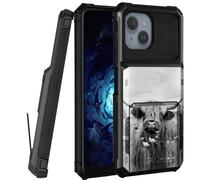 Mxfdegf for iPhone 14 Case, 4-Card Credit Card Holder ID Slot Dual Layer Shockproof Soft Silicone Shell Case for iPhone 14 6.1'',Highland Cow Ox Cattle