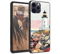 Mxfdegf for iPhone 14 Pro Max Case, Tempered Glass Back + Soft Silicone TPU Shockproof Anti-Scratch Protective Phone Case for iPhone 14 Pro Max 6.7",Lighthouse