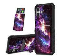 Mxfdegf for iPhone 16 Case, Black Shock-Absorbing TPU with Kickstand Detachable IDs Credit Card Slot Wallet Case for iPhone 16 6.1'',Cosmic Starry Sky