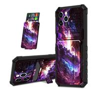 Mxfdegf for iPhone 16 Pro Max Case, Black Shock-Absorbing TPU with Kickstand Detachable IDs Credit Card Slot Wallet Case for iPhone 16 Pro Max 6.9-Inch,Cosmic Starry Sky