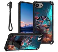 Mxfdegf for iPhone 16e Case with Wrist Strap & Kickstand Dual Layer Rugged Hard PC and Soft Silicone Shockproof Protective Phone Cases for iPhone 16E 2025 6.1'',Magic Mushrooms