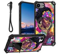 Mxfdegf for iPhone 16e Case with Wrist Strap & Kickstand Dual Layer Rugged Hard PC and Soft Silicone Shockproof Protective Phone Cases for iPhone 16E 2025 6.1'',African American Girl