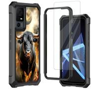 Mxfdegf for Jitterbug Smart 4 Case/TCL 40XL/TCL 40T Phone Case, with Tempered Glass Screen Protector,Shockproof Durable PC and TPU Bumper Raised Corner Edge Case for TCL 40XL,Flaming Cow