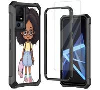 Mxfdegf for Jitterbug Smart 4 Case/TCL 40XL/TCL 40T Phone Case, with Tempered Glass Screen Protector,Shockproof Durable PC and TPU Bumper Raised Corner Edge Case for TCL 40XL,Cute American Girl