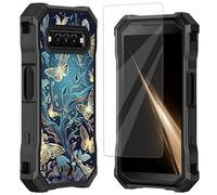Mxfdegf for Kyocera DuraForce Pro 3 Case, with Tempered Glass Screen Protector, Durable PC and TPU Bumper Raised Corner Edge Case for DuraForce Pro 3 E7200,Gold Butterfly Tree