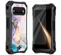 Mxfdegf for Kyocera DuraForce Pro 3 Case, with Tempered Glass Screen Protector, Durable PC and TPU Bumper Raised Corner Edge Case for DuraForce Pro 3 E7200,Blue Pink Gold Marble