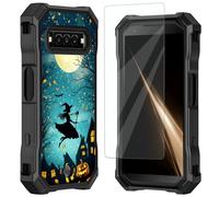 Mxfdegf for Kyocera DuraForce Pro 3 Case, with Tempered Glass Screen Protector, Durable PC and TPU Bumper Raised Corner Edge Case for DuraForce Pro 3 E7200,Full Moon and Bats