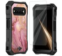 Mxfdegf for Kyocera DuraForce Pro 3 Case, with Tempered Glass Screen Protector, Durable PC and TPU Bumper Raised Corner Edge Case for DuraForce Pro 3 E7200,Gold and Pink Marble