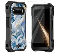 Mxfdegf for Kyocera DuraForce Pro 3 Case, with Tempered Glass Screen Protector, Durable PC and TPU Bumper Raised Corner Edge Case for DuraForce Pro 3 E7200,White and Gold Dragon