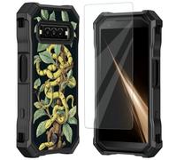 Mxfdegf for Kyocera DuraForce Pro 3 Case, with Tempered Glass Screen Protector, Durable PC and TPU Bumper Raised Corner Edge Case for DuraForce Pro 3 E7200,Gold Snake