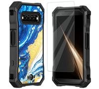 Mxfdegf for Kyocera DuraForce Pro 3 Case, with Tempered Glass Screen Protector, Durable PC and TPU Bumper Raised Corner Edge Case for DuraForce Pro 3 E7200,Abstract Blue Gold Marble