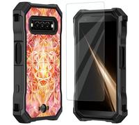 Mxfdegf for Kyocera DuraForce Pro 3 Case, with Tempered Glass Screen Protector, Durable PC and TPU Bumper Raised Corner Edge Case for DuraForce Pro 3 E7200,Gold Pink Flowers