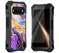 Mxfdegf for Kyocera DuraForce Pro 3 Case, with Tempered Glass Screen Protector, Durable PC and TPU Bumper Raised Corner Edge Case for DuraForce Pro 3 E7200,Abstract Pink Gold Marble