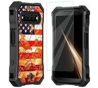 Mxfdegf for Kyocera DuraForce Pro 3 Case, with Tempered Glass Screen Protector, Durable PC and TPU Bumper Raised Corner Edge Case for DuraForce Pro 3 E7200,American Flag/Gold