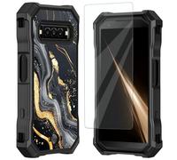 Mxfdegf for Kyocera DuraForce Pro 3 Case, with Tempered Glass Screen Protector, Durable PC and TPU Bumper Raised Corner Edge Case for DuraForce Pro 3 E7200,Black and Gold Marble