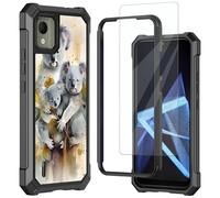 Mxfdegf for Nokia C110 N156DL Phone Case, with Tempered Glass Screen Protector, Durable PC and TPU Bumper Raised Corner Edge Case for Nokia C110,Cute Three Bear