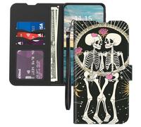 Mxfdegf for Orbic Joy RC608L Wallet Case, with Card Holder Wrist Strap,PU Leather Flip Folio Magnetic Clasp Kickstand,Drop Protection TPU Inner Cover for Orbic Joy,Human Skeleton and Roseas