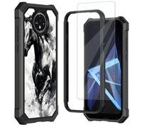 Mxfdegf for Orbic Joy2 Case,with Tempered Glass Screen Protector, Durable PC and TPU Bumper Raised Corner Edge Case for Orbic Joy2,Black Horse