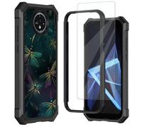 Mxfdegf for Orbic Joy2 Case,with Tempered Glass Screen Protector, Durable PC and TPU Bumper Raised Corner Edge Case for Orbic Joy2,Dragonfly/Green