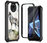 Mxfdegf for Orbic Joy2 Case,with Tempered Glass Screen Protector, Durable PC and TPU Bumper Raised Corner Edge Case for Orbic Joy2,Wolf on Rock